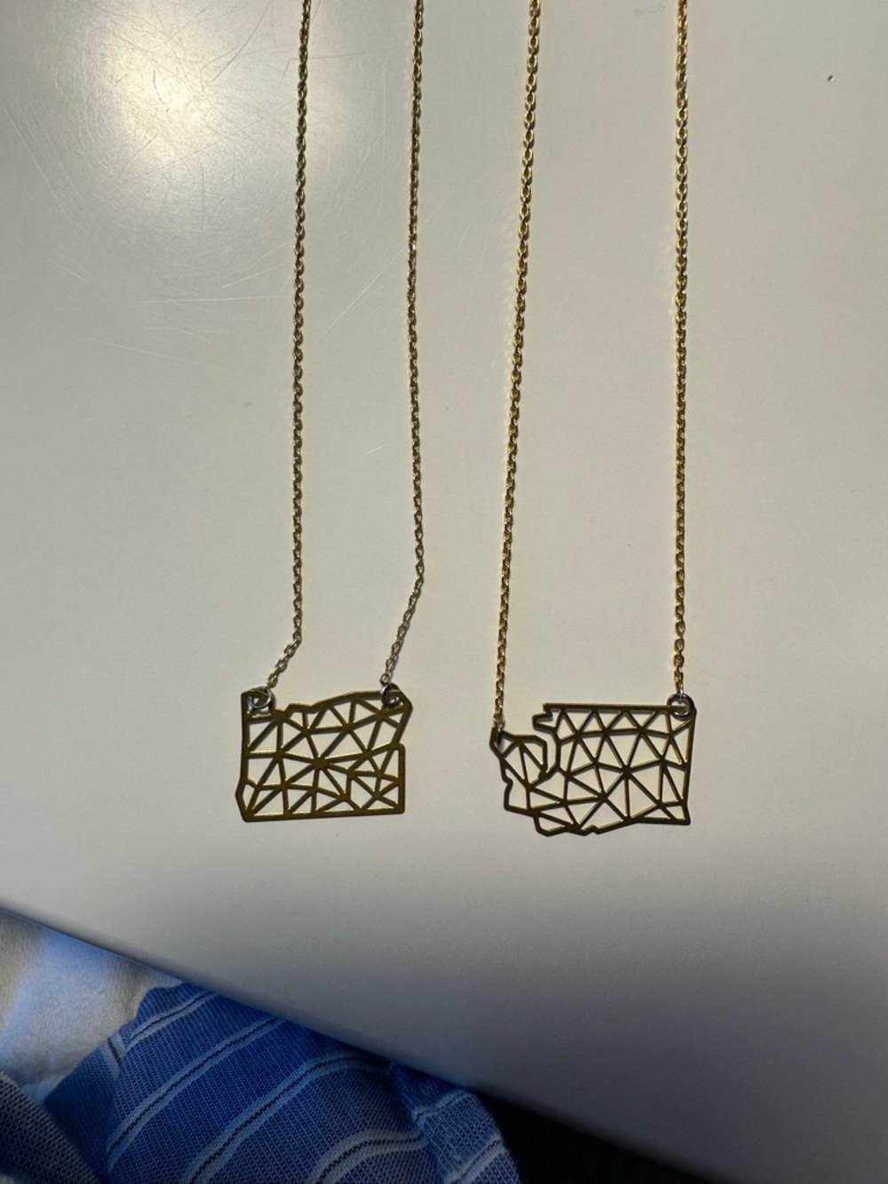 Gold Plated Necklace Pair - Washington & Oregon Geometric Pendant Necklaces Set